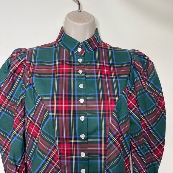 BURU plaid puff sleeve heart buttons - S - Picture 6 of 10